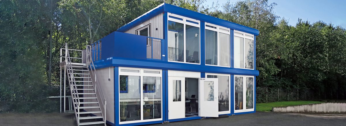 Wohncontainer, Bürocontainer, Doppelgeschossige Anlage mit Terrasse, Glasfront